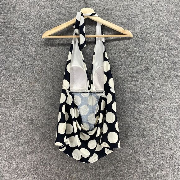 Chaps Tankini Top Women 14 Black Polka Dot Sleeveless Halter Neck Push Up Swim - Picture 2 of 7